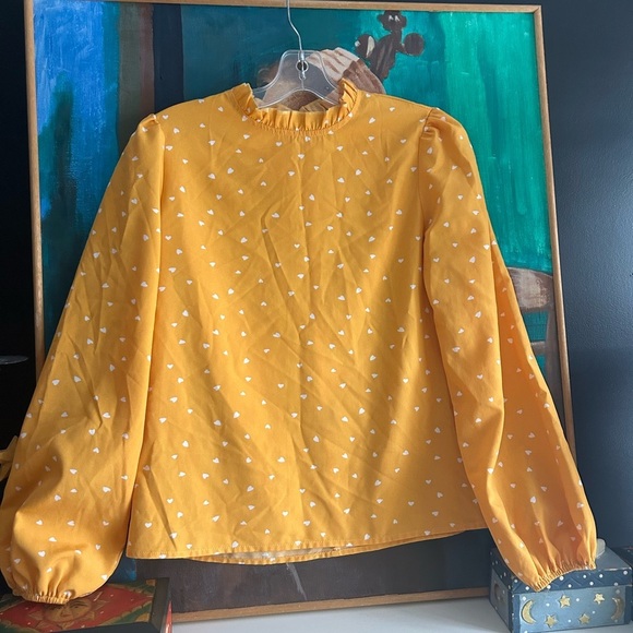 SHEIN Yellow Heart Print Blouse Size XS - Picture 7 of 14